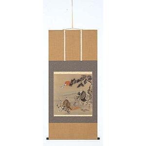 掛軸 (掛け軸) 水墨山水 木村挙山 尺八立 約横65×縦197cm p9799 山水
