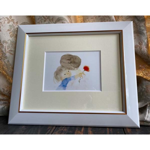 絵画　いわさきちひろ　「母の日」　高級額装　児童画　送料無料