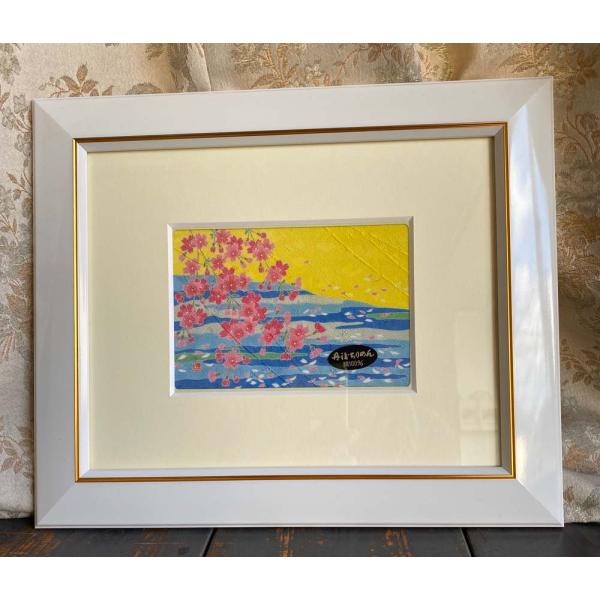 植野真知子　四季花4枚セット　額装品　ちりめん絵葉書　コンピュータージクレープリント（手描き友禅手法...