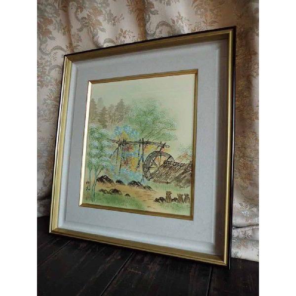 山田和志　評10万　彩色山水　日本画　肉筆　絵画　色紙