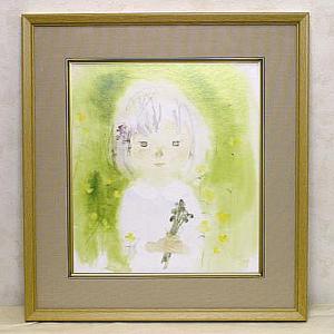 絵画　いわさきちひろ　わらびを持つの少女　　額　児童画　色紙　送料無料｜a-kakejikujp