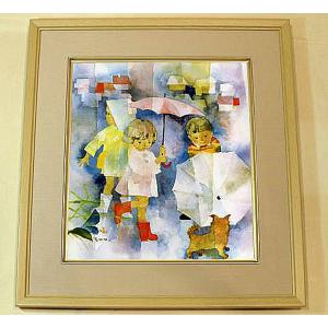 いわさきちひろ 「青いつば広帽子を持つ少女」 リトグラフ 真作