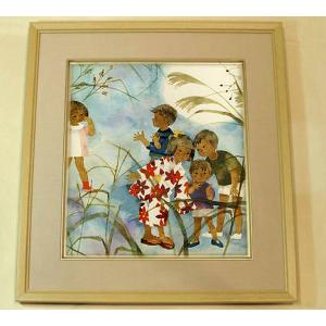 【真作】いわさきちひろ「はなぐるま」リトグラフ あずま工芸保証書 版画 絵画 いわさきちひろ 「はなぐるま」 リトグラフ 真作保証 500部限定