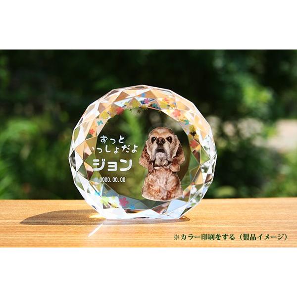 位牌 　ペットメモリアルクリスタル ブリリアンカット円形 UVカラー印刷 ガラスの位牌 ペット記念品...