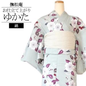 ゆかた レディース 撫松庵のゆかた 芙蓉と猫（薄グリーン） : 祭屋 そ