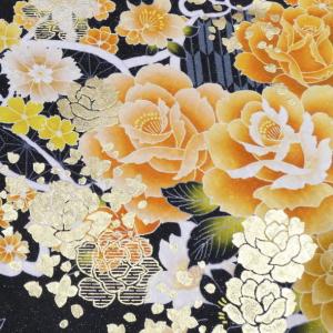 振袖 洋花 黒 / 正絹 仮絵羽 未仕立て 八...の詳細画像3