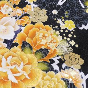 振袖 洋花 黒 / 正絹 仮絵羽 未仕立て 八...の詳細画像4