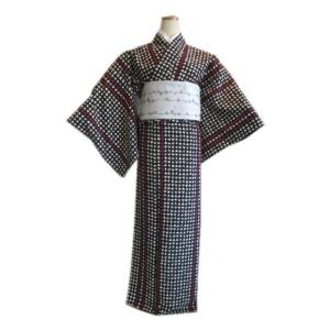 嵐山よしむら」仕立て上がり着物竹に菊花丸のパッチワーク（カラシ 