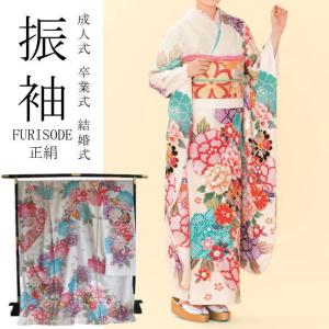 振袖　大輪の牡丹　白｜a-kimono