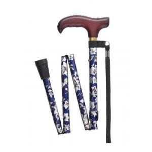 フジホーム　ステッキ　杖　ベーシック　折畳S　花柄青　　WB3723 代引き不可
