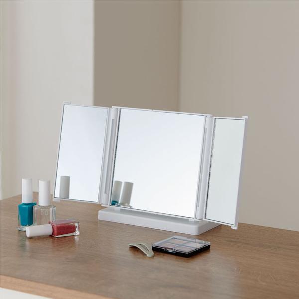 【爆買】卓上 三面鏡 S １個 ホワイト ブラック スタンドミラー 角度調節 折りたたみ鏡 シンプル...
