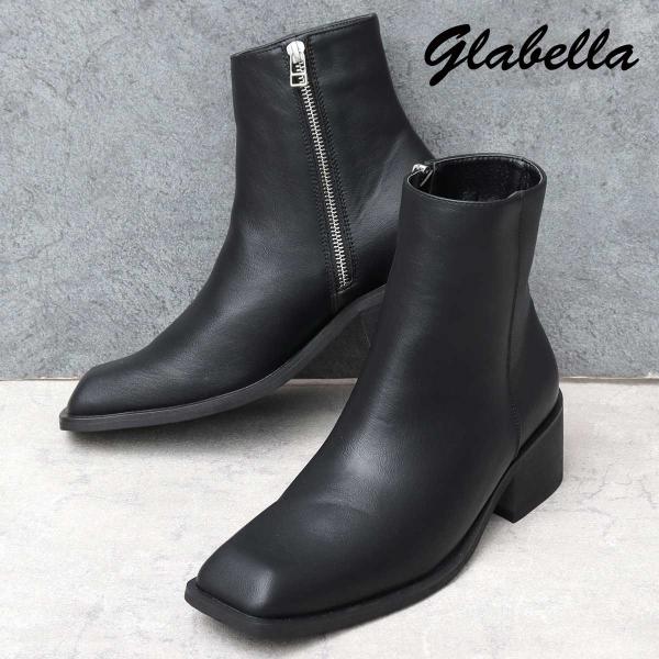 glabella ブーツ ショートブーツ スクエアトゥブーツ サイドジップブーツ ヒールブーツ スク...