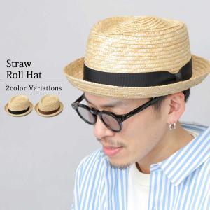ストローハット ポークパイハット 麦わら帽子 軽量 通気性 グログランテープ サイズ調整 春夏 カジュアル ハット｜A.M.S.
