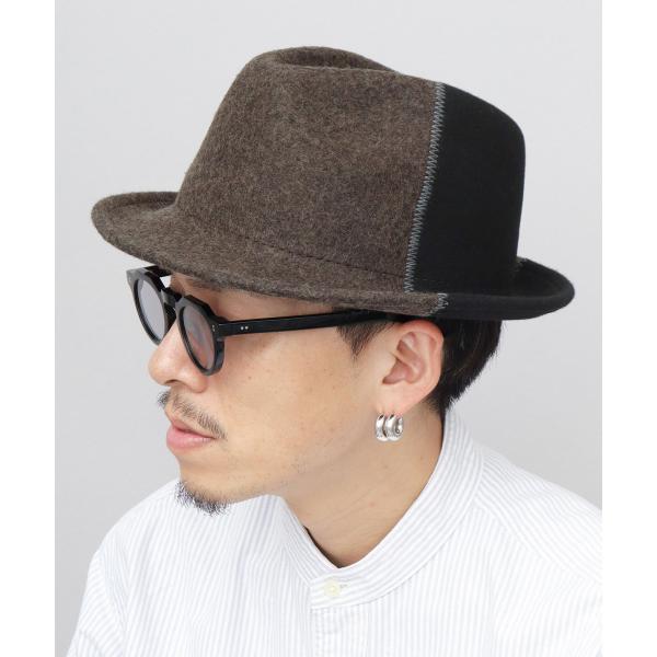 ハット メンズ 中折れハット ウール フェルト パッチワーク 秋冬 帽子 深め ティアドロップ型 大...
