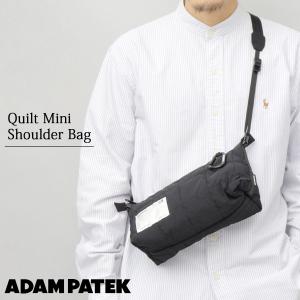 アダムパテック ショルダーバッグ メンズ レディース ミニショルダー 小さめ バッグ 斜めがけ 横型 キルト生地 ナイロン 黒 カラビナ付 ポーチ