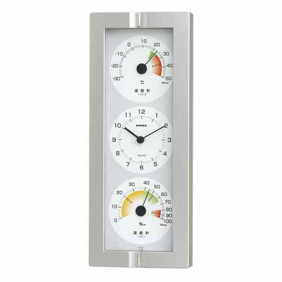 エンペックス EMPEX 掛け時計 シルバー 温度計 湿度計 秒針なし 日本製 EP-TQ-2440