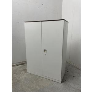 両開き書庫 スチール書庫 鍵付き 幅900×奥行450×高さ1270mm オフィス 収納棚 扉付 可動棚 書類保管庫 収納 ネオホワイト (中古品)