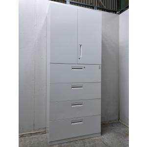 法人送料 コクヨ スチール書庫 両開き＋ラテラル 幅900×奥行400×高さ2160mm オフィス 収納 ホワイト (中古品)