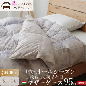 2枚合わせ 羽毛掛け布団 シングル シングルロング 綿100％ ハンガリーマザーシルバーグースダウン95％ 日本製 羽毛ふとん 羽毛掛けふとん　掛け布団