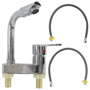 シャワー式 蛇口 洗面台 シングルレバー ツーホール式 混合水栓 温冷