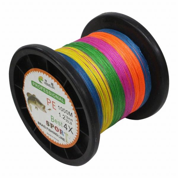 低伸度/高強度 1000m PEライン 1.2号/20lb 5色 マルチカラー MIX 投げ釣り 船...