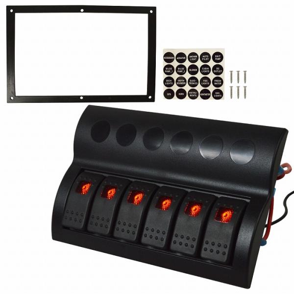 6連 防水 ロッカースイッチ マリン 船 ボート ヨット トラック クルーザー 12V/24V ブラ...