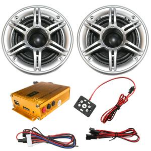 バイク用 4インチ 10cm スピーカー 2個 アンプ セット 12V オーディオ