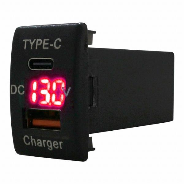 【送料220円】スズキA ワゴンR MH23S LED：レッド 電圧計 USB Type-C タイプ...