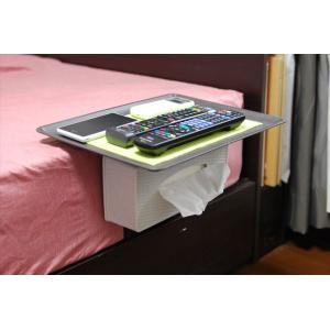 「リモて」グレーの木目(大サイズ）【ティッシュBOX付き】(ベッド用サイドテーブル）
