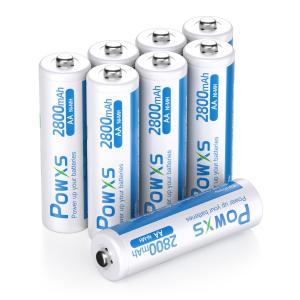 POWXS 単三電池 充電式 ニッケル水素電池 2800mAh 約1500回使用可能 ケース付き8本入り 液漏れ防止 充電池単3 電池充電 単3形 単三充電池