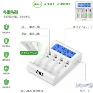 EBL 最新単3形充電池充電器 スーパー急速充電器両用型 ニッケル水素・ニカド充電池専用充電器 4本同時充電可能（USB充電器単体） 単三単四充電器単体
