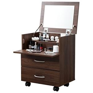 萩原 ドレッサー 化粧台 コスメワゴン キャスター ミラー 付き 収納 コンパクト 幅45×奥行31×高さ82cm ブラウン RUD-1830BRの商品画像