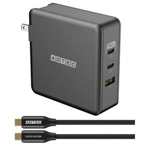 アドテック 140W PD3.1充電器 3ポート (eMarker搭載240W Type-Cケーブル付属) (USB-Cｘ2+USB-A) (GaN/窒化ガリウム) MacBookPro/iPhone/Aの商品画像