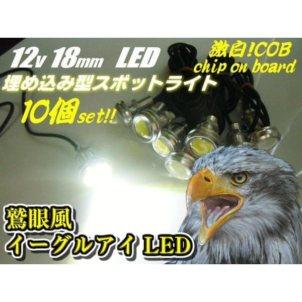 12v用/激白色イーグルアイ・小型COB-LEDスポットライト/10個セット/φ18mm丸型埋め込み...