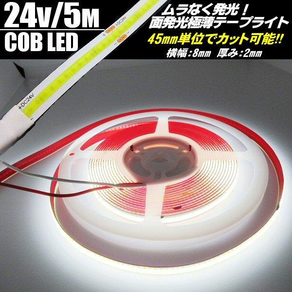 超光量! 24v COB 面発光 LED テープライト 5ｍ巻き 極薄2mm  白 ホワイト 色ムラ...