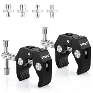 UTEBIT カメラ クランプ 耐荷重2kg カニクランプ 1点セット 蟹バサミクランプ 1/4'' 3/8'' ネジ変換アダプタ付き c型クラ