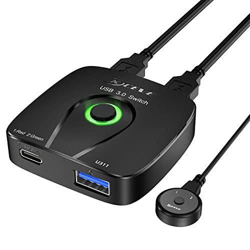 KCEVE USB切替器、手動 USB3.0対応、高速転送、USB切り替え、PC2台用、2入力1出力...