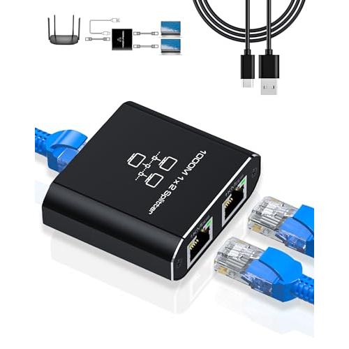 LAN 分配器 LAN ケーブル ハブ 2ポート分岐 RJ45 1000Mbps 1入力2出力 2台...