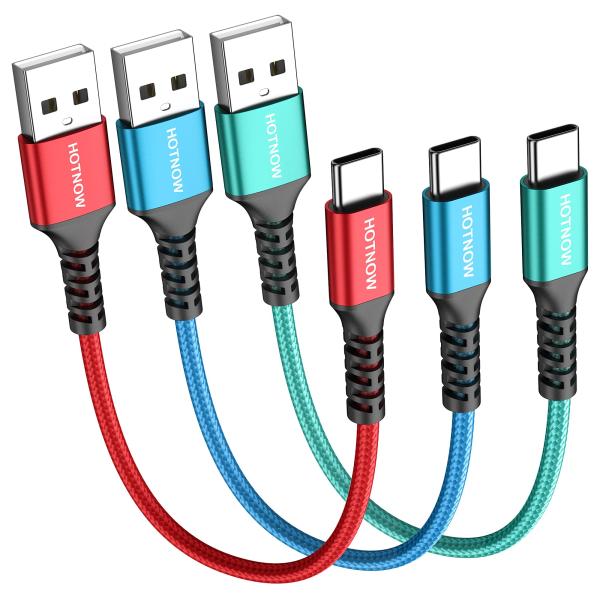 短いUSB Cケーブル30 cm 3本、HOTNOW 0.3m USB-C QC 3.0 c型デバイ...