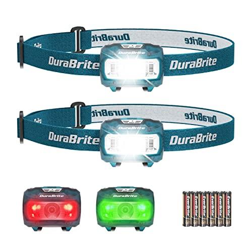 DuraBrite ヘッドライト 電池式 LEDヘッドランプ 2個セット 白＆赤＆緑ライト 5つ点灯...