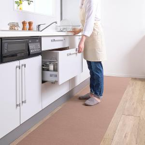 日本製 撥水 消臭 洗えるサンコー キッチンマット ずれない 台所マット ロング 60×270cm ブラウン おくだけ吸着 KM-80