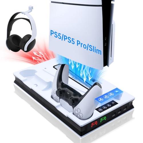 Mcbazel PS5 Pro/PS5/PS5 Slim対応 縦置きスタンド 多機能冷却ファン充電ス...