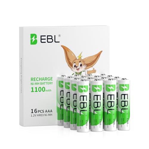 EBL 単4電池 充電式 16個パック 単四電池 ニッケル水素 高容量1100mAh 単4充電池 約...