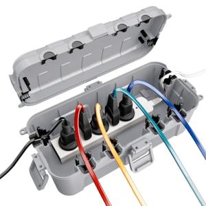RESTMOコンセントボックス 中型 屋外 電源 電気 防水 ボックス IP54雨よけ 耐候性 ガーデンライト、タイマー、延長コード、コンセント
