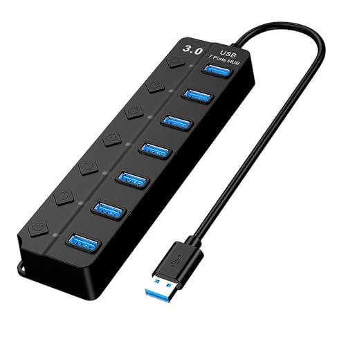 USBハブ3.0 Hub 7ポート 5Gbps高速USB拡張帯独立スイッチ5 V/3 A自己給電とバ...