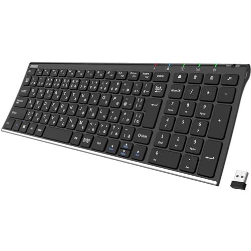 Arteck HW193 2.4G ワイヤレスキーボード日本語配列 無線ステンレススチール 軽量 フ...