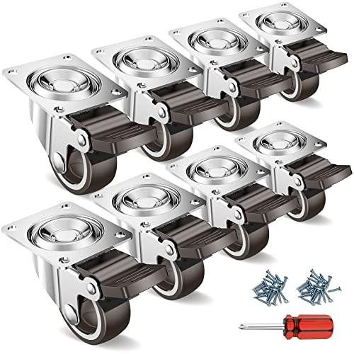 Homhoo 1.25インチ キャスター 車輪 ブレーキ付き 高耐久性 8個耐荷重46kg 360度...