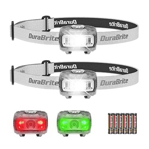 DuraBrite ヘッドライト 電池式 LEDヘッドランプ 2個セット 白＆赤＆緑ライト 5つ点灯...