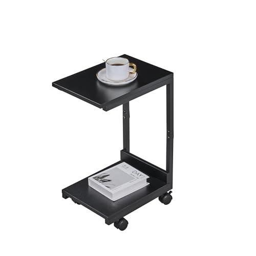 VECELO サイドテーブル キャスター付き 幅約37×奥行約26×高さ約53cm コの字型 2段収...