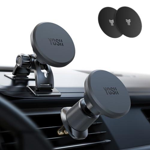 2in1・自由取り付けYOSH スマホホルダー 車 マグネット アップグレード：ダブル金属製フック＆...